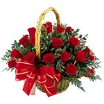 Red Roses Basket of Christmas Flowers