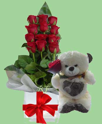 roses and teddy gift