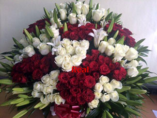 huge basket of fresh lilies roses delivered